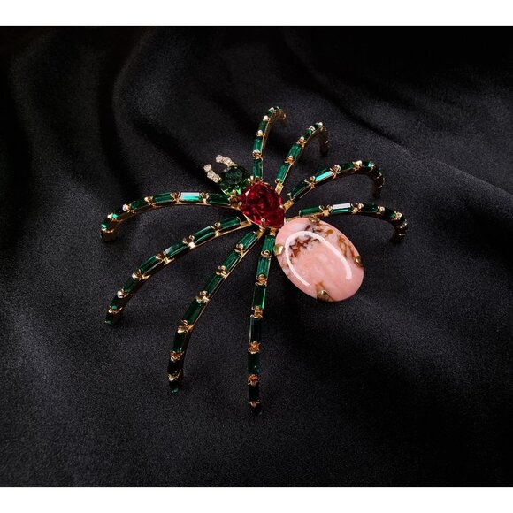 Large Vintage Spider Shoulder Brooch GERMANY Signed Gold-Tone Metal Statement Je - Picture 2 of 6